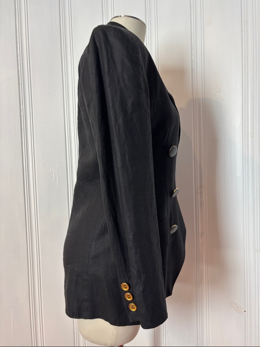 Vintage HOLT RENFREW Double-Breasted Black Linen Blazer | Size Medium estimated - Picture 4 of 10